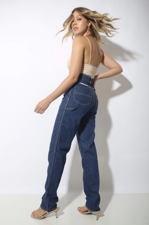 Calça jeans grosso azul cintura mega alta