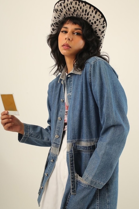 Parka jeans detalhe xadrez vintage