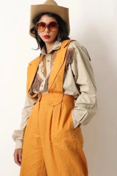 camisa franja bege det camurça cavalo costas - loja online