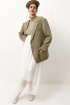 Blazer xadrez em lã oliva oversize forrado