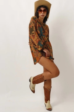Blusa vestido marrom estampa