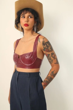 Imagem do top couro fake vinho estilo corset vinho