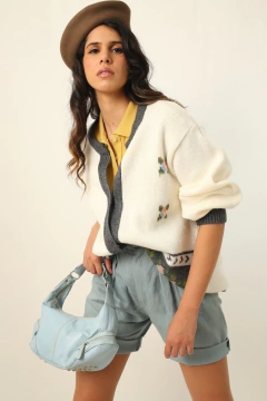 Cardigan off com cinza flores vintage