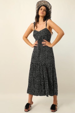 Vestido poá fenda lateral babado manga - comprar online