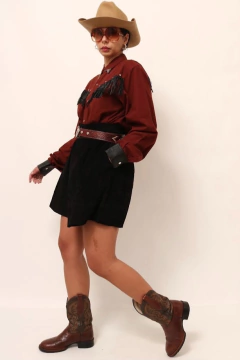 Camisa western ponteira de gola cavalo franja