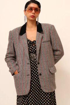 Blazer xadrez gola veludo preta vintage