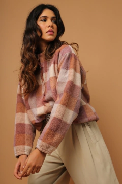Blusa xadrez pessego plush vintage