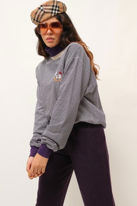 moletom gola alta embutida listras roxo