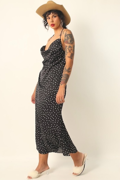 vestido AKOB poá decote frente e costas