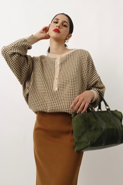 Blusa tricot bege ampla 70’s hollywood