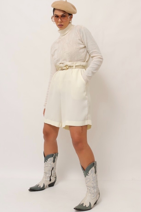Bermuda cintura alta creme crepe vintage