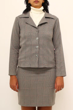Conjunto xadrez verde saia + blazer - loja online
