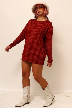 Blusa manga longa estilo tricot xadrez vermelho na internet
