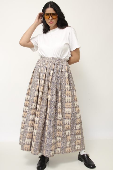 Saia estampada vintage midi moletom flores