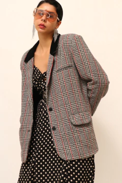 Blazer xadrez gola veludo preta vintage - comprar online