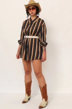 Camisa listras western marrom - loja online