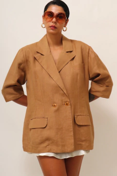 Blazer manga curta bege estilo linho vintage - comprar online