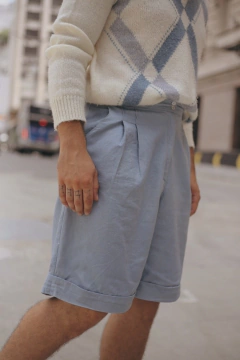 Bermuda linho alfaiataria cintura alta pregas na internet