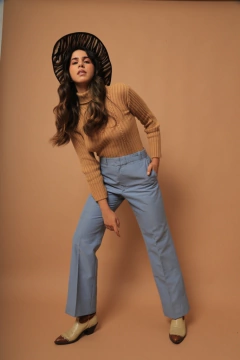 Calça alfaiataria azul Hollywood 70’s vintage - Capichó Brechó