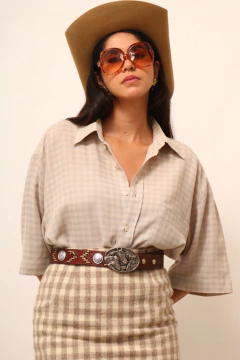 Camisa xadrez bege YSL vintage - comprar online