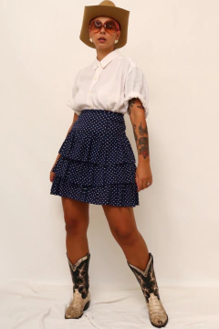 Saia cintura mega alta azul babados - comprar online