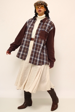 camisa xadrez veludo cotele marrom - loja online