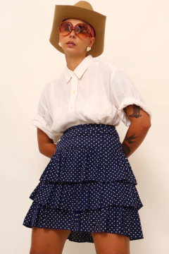 Saia cintura mega alta azul babados - Capichó Brechó