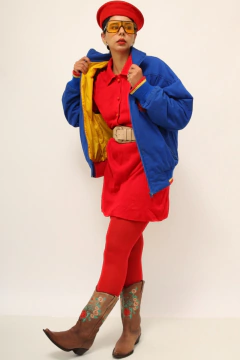 Jaqueta azul bomber forro amarelo vintage golf - Capichó Brechó