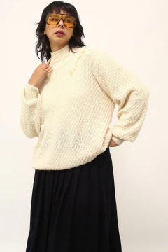 Pulover creme textura manga bufante