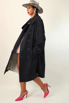 Imagem do Trenc coat Azul marinho forro xadrez