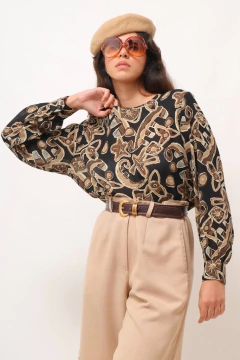 camisa manga longa estampada vintage na internet