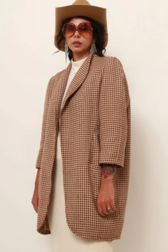 Blazer xadrez manga 7/8 vintage bege - comprar online