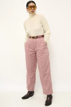 Calça cintura alta rosa linho