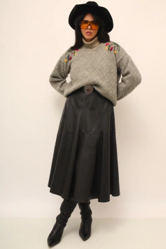 Tricot cinza 100% WOLL bordado