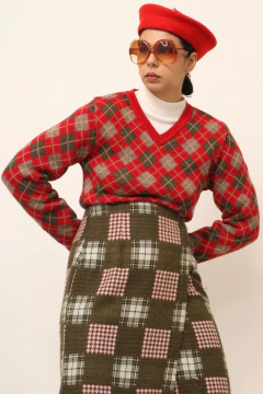 Pulover xadrez vintage vermelho classico