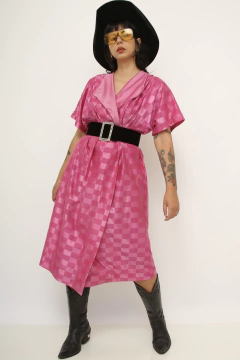 Vestido poliamida rosa transpassado xadrez - comprar online