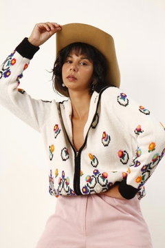 Tricot branco flores neon vintage C.G.C - loja online