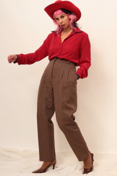 Calça listras marrom vintage alfaiataria - loja online