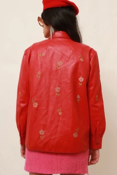 Blazer couro bordado forrado vintage