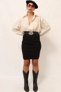 Saia tricot preta 100% acrilico cintura alta