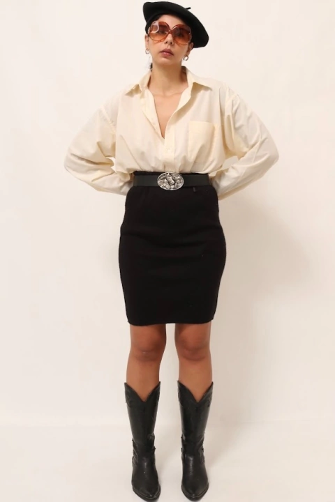 Saia tricot preta 100% acrilico cintura alta