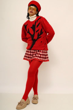 Pulover vermelho estampa preta manga princesa - loja online