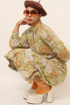 Conjunto saia + blusa verde flores hollywood - comprar online