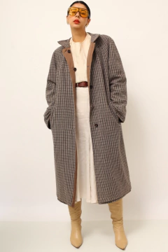 Treanch coat dupla face bege e xadrez vintage - loja online