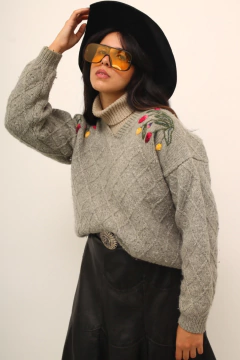 Tricot cinza 100% WOLL bordado na internet