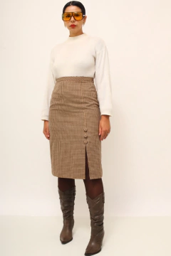 Saia xadrez bege vintage midi - loja online