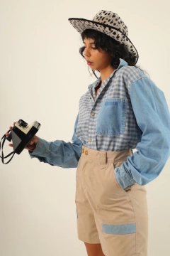 Camisa jeans azul xadrez vintage - comprar online