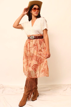 Saia levinha cintura alta laranja trasnparencia - Capichó Brechó