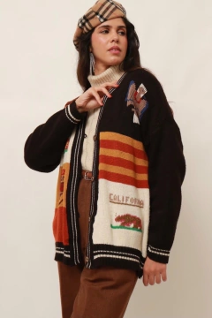 Cardigan preto urso california colorido