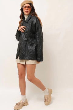 Blazer couro longo forradompreto vintage
